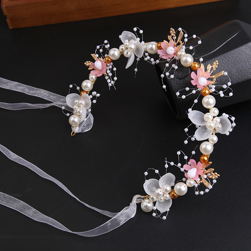 Super Fairy Golden Leaf Headband Flower Garland Pearl Hairband New Crown Sweet European Wedding Dress Kidsren's Headwear
