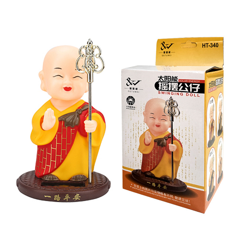 Solar National Tide Doll Monk Nod and Wave Car Console Ornaments Internet Celebrant Car Interior Ornaments Cross Border