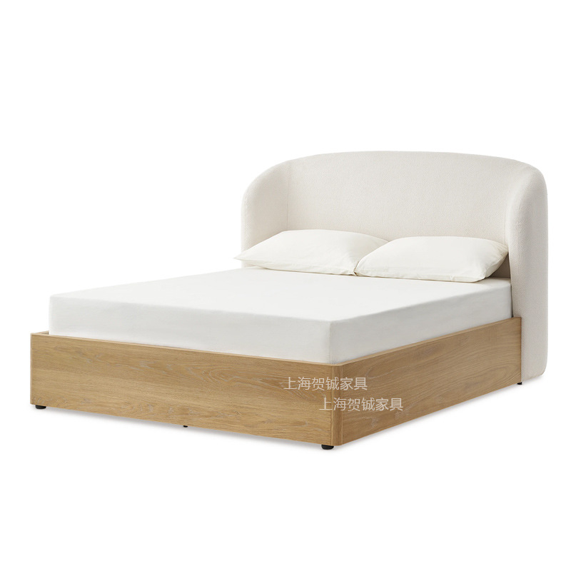 Nordic Wabi-Sabi Style Solid Wood Double Fabric Storage Bed French Mid-Century 1.8m Solid Wood Master Bedroom Upholstered Storage Bed