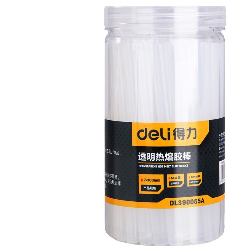 Deli 55 barrels of 7*100mm hot melt glue stick high viscosity hot melt glue gun tape transparent white color