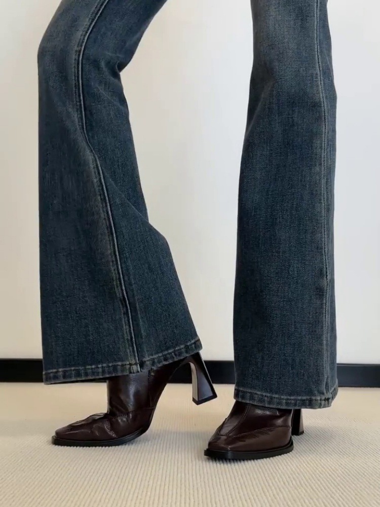 Sheepskin Version ~ Retro Elegant Thick Heel High Heel Slim Boots 2025 New Fashion Versatile Square Toe Short Tube Small Nude Boots