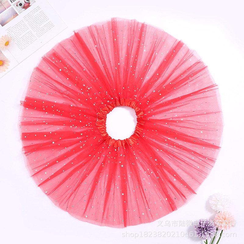 2017 European and American children's TUTU skirt sequins Flash stars TUTU skirt 3 layers 6 mesh dance skirt manufacturers