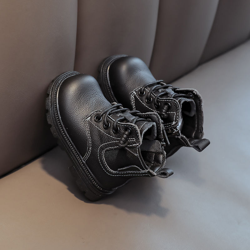 Натуральные кожаные детские ботинки британского стиля для мальчиков противоскользящие весенние и осенние ботинки для девочек мягкие короткие ботинки для детей из коровьей кожи