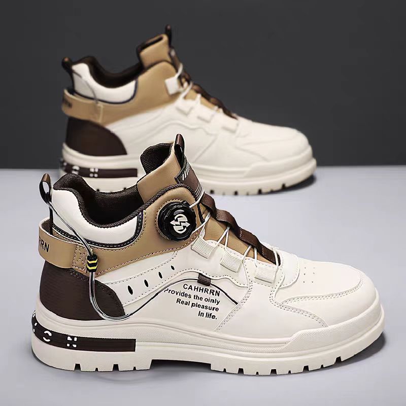 Ботинки мужские высокие осенние британского стиля ретро повседневные кожаные полувысокие водонепроницаемые противоскользящие рабочие ботинки