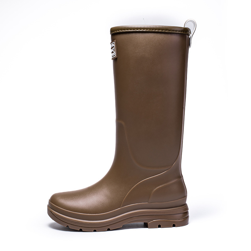 Korean Style High-Top Rain Boots for Women, Outdoor Waterproof Shoes, Kitchen Work Non-Slip Water Boots, Adult Fleece-Lined Thick-Soled Rain Boots