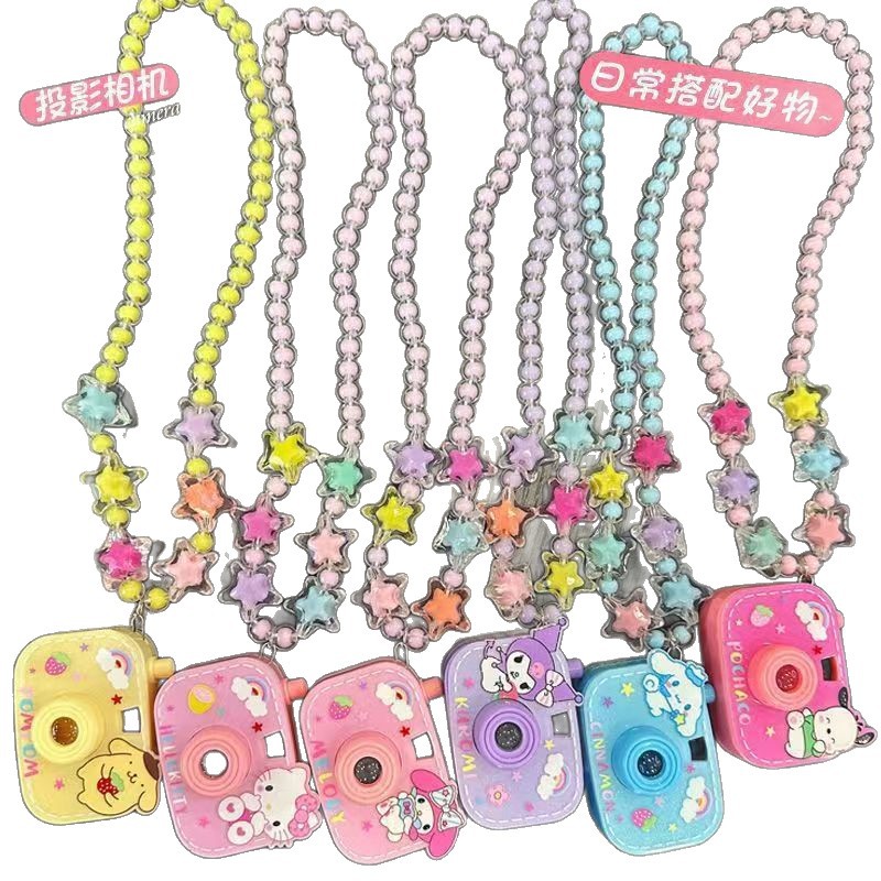 Children's Projection Camera Necklace Sanrio Children's Beaded Necklace Jewelry Little Girl Cute Toy Birthday Gift