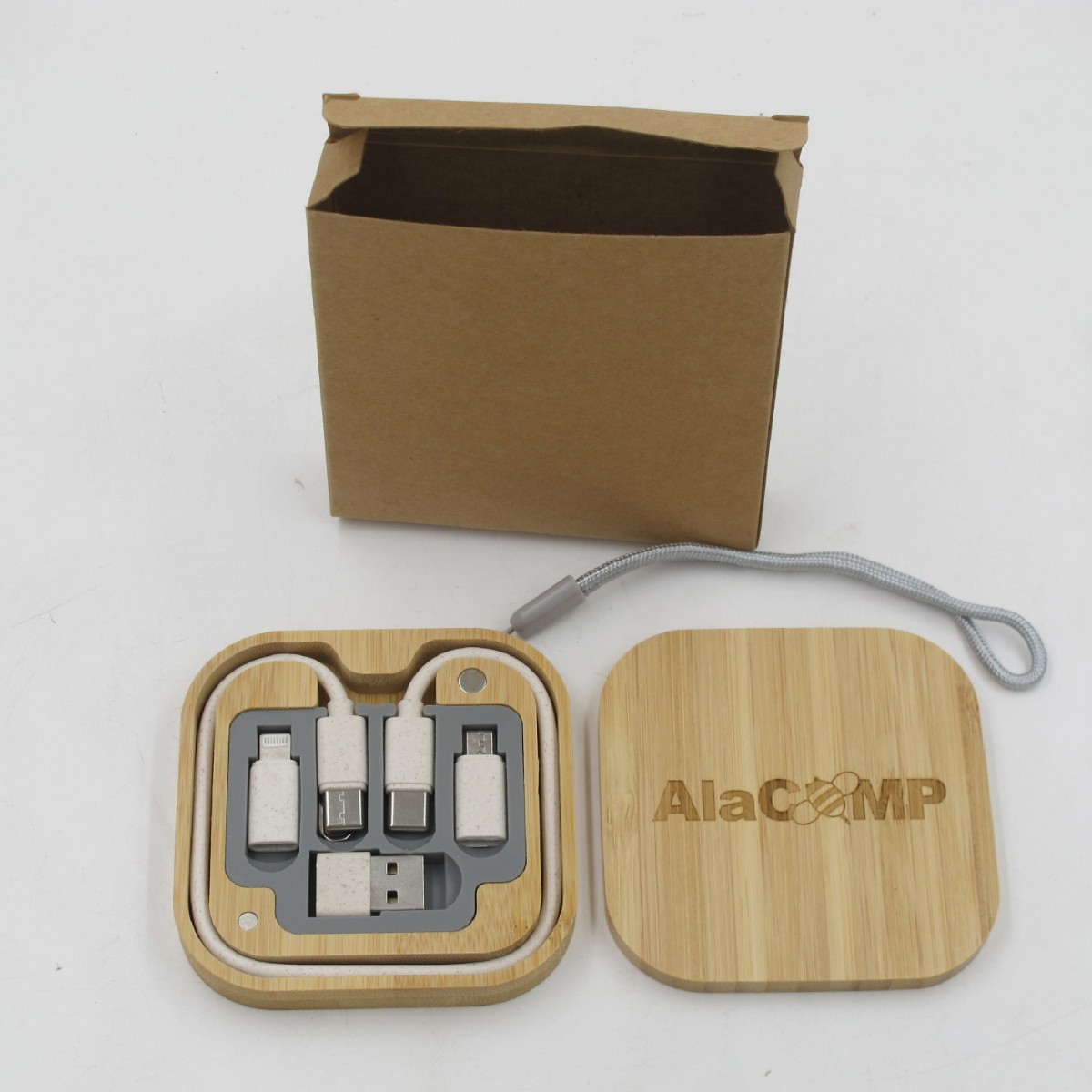 Environmental protection bamboo wood six in one fast charging cable storage box bamboo wood degradable mobile phone fast charging data line 60W