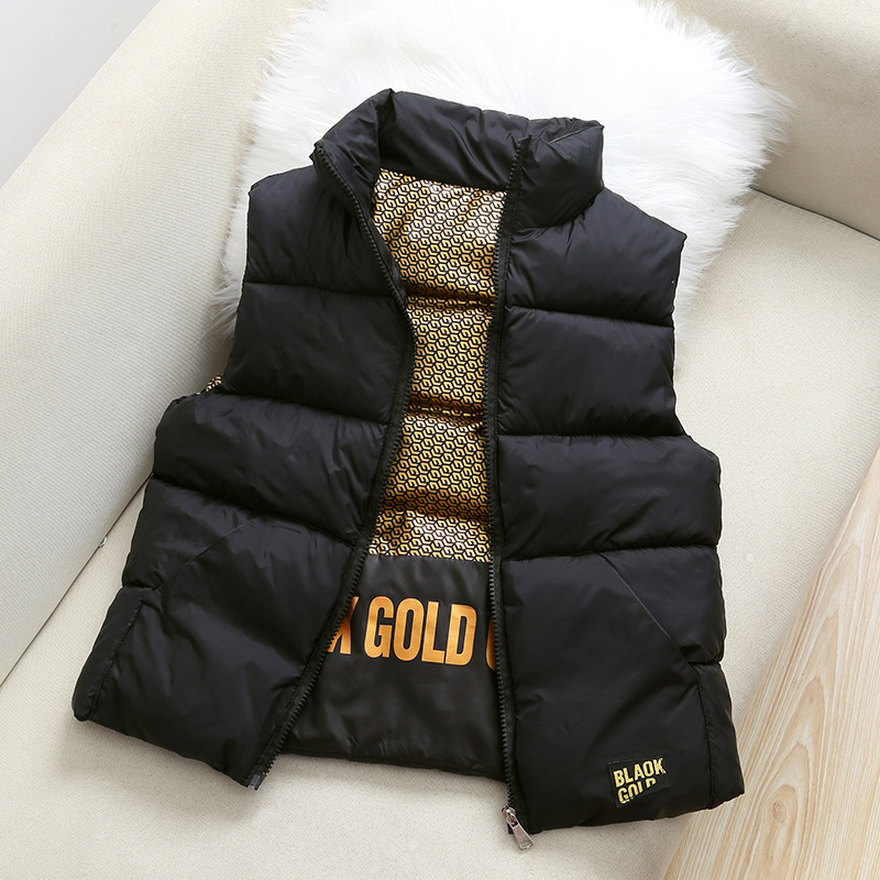 Осенне-зимний черный жилет с воротником-стойкой из хлопка для мальчиков и девочек, модная верхняя одежда для детей старшего возраста, стильный и модный