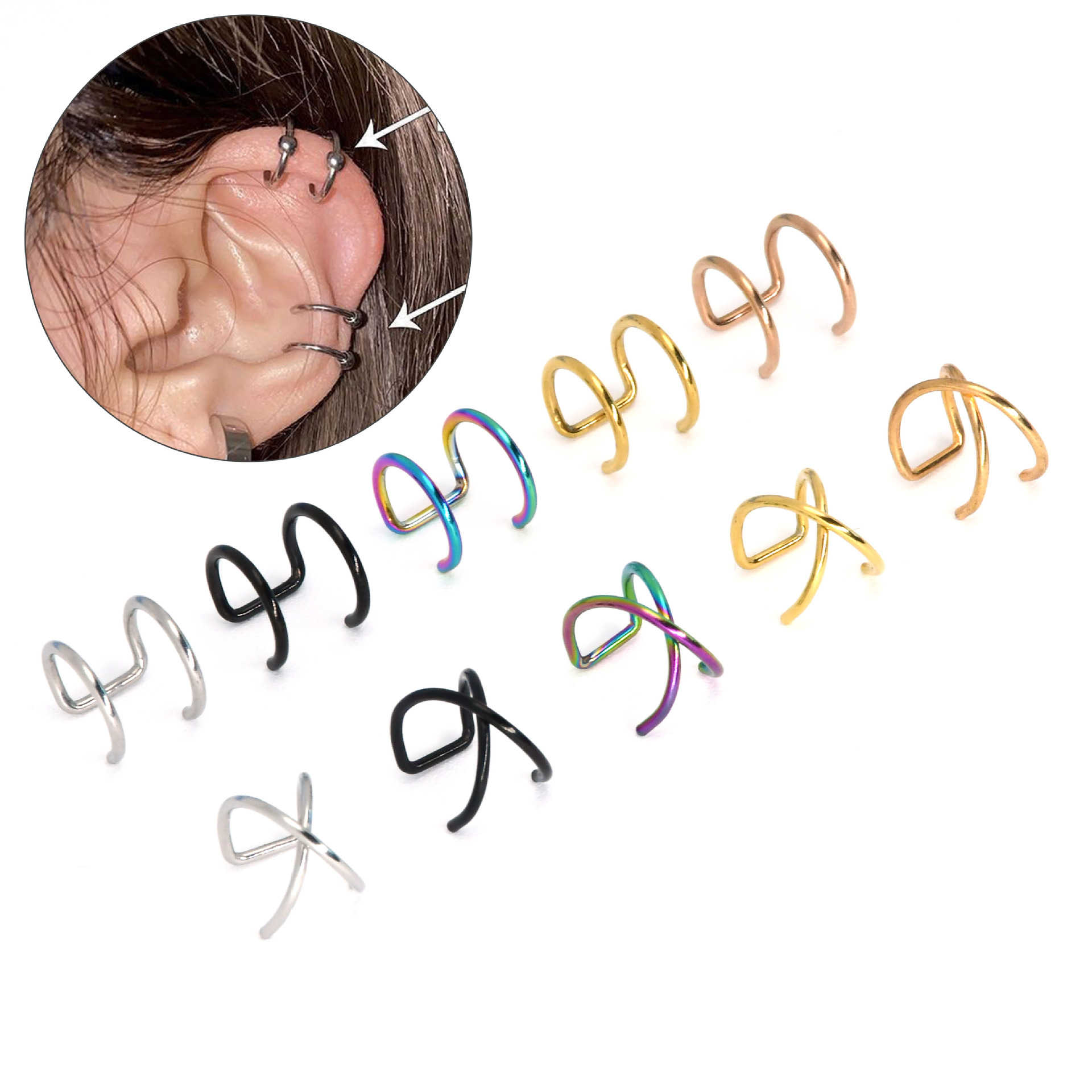 Factory Direct U-shaped double-layer ear clip No pierced ear bone nail punch-free lip ring personalized simple lip clip wholesale