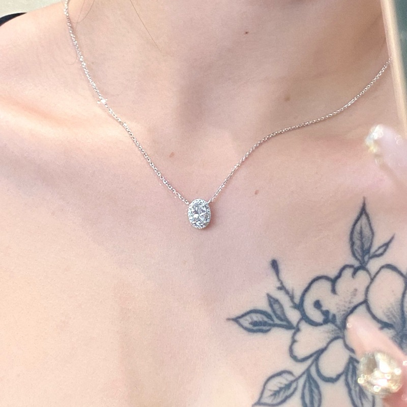 Platinum Cultured Diamond Necklace Oval Surrounding Light Luxury High-End Goddess Day Gift Pt950 Cultured Diamond Pigeon Egg