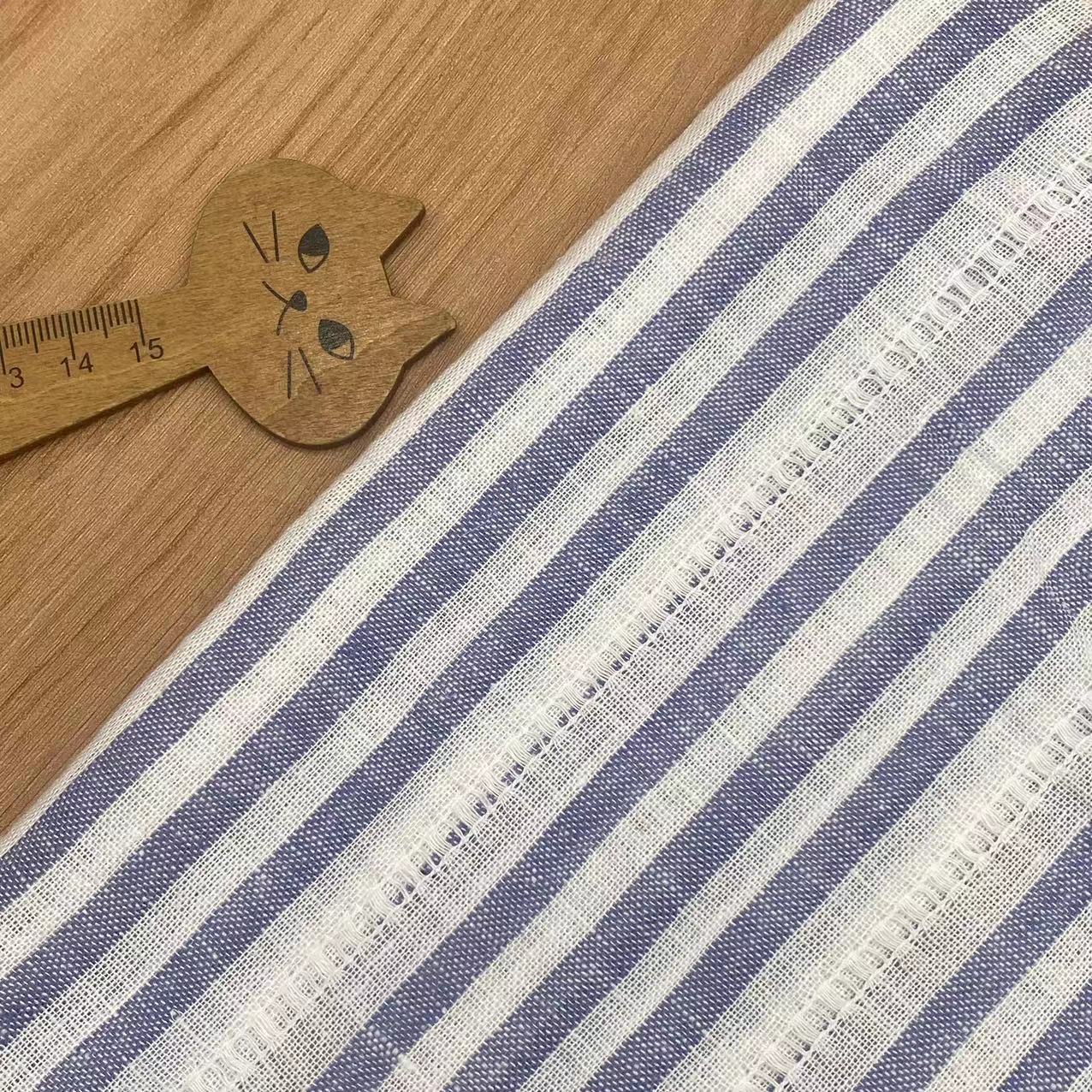 L/R hemp cotton blue and white striped knit yarn-dyed fabric hollow shirt fabric spring and summer new factory direct supply