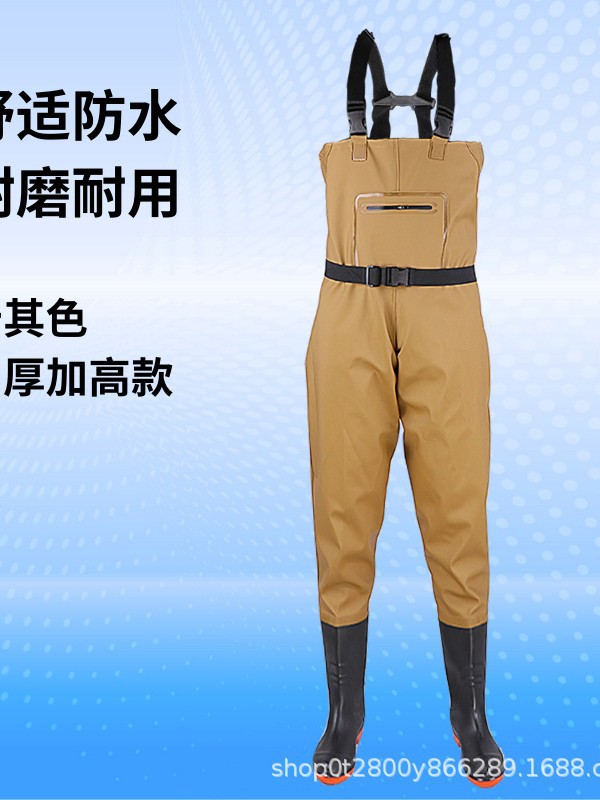 Double Knee-Protecting Wading Pants, One-Piece Rain Boots, Rain Pants, Men's Fishing Suits, Wading Pants, Fishing Suits, Lotus Root Digging and Rice Transplanting Leather Pants