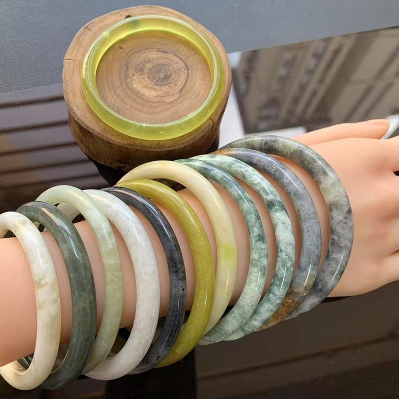 TXY29 defective special stall natural jade jingle thin bracelet round bar blue floating flower factory direct wholesale