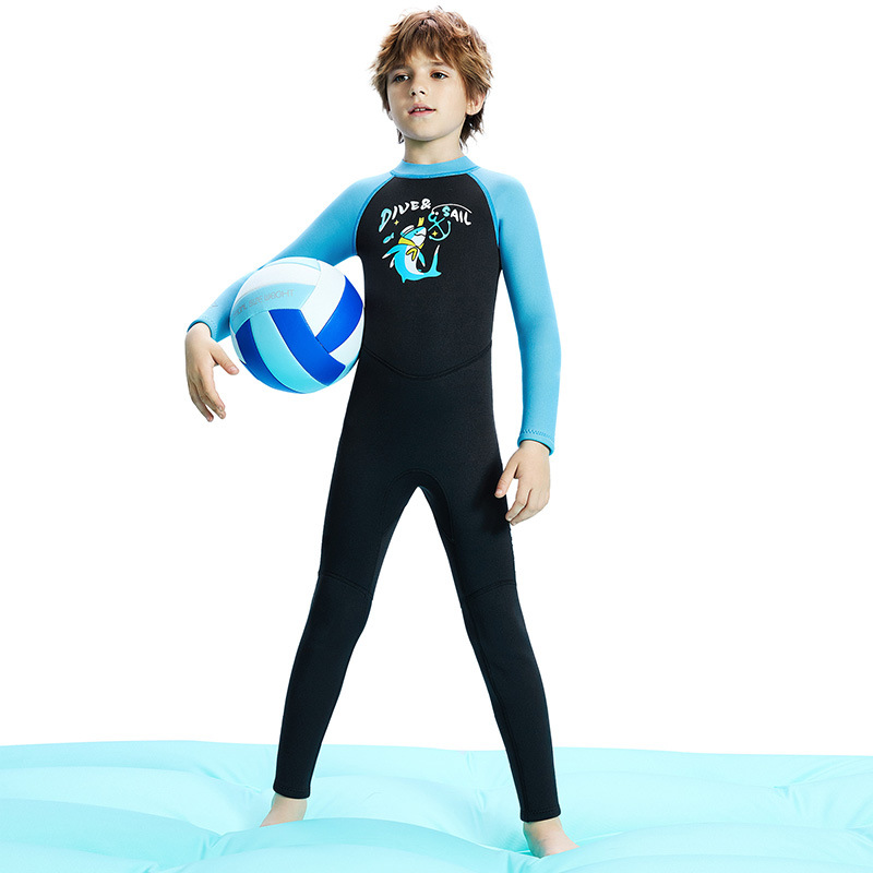 Children's Wetsuit 2.5mm Boys' One-Piece Swimsuit Long-Sleeved Cold-Proof Wetsuit Warm Snorkeling Surfing Wetsuit