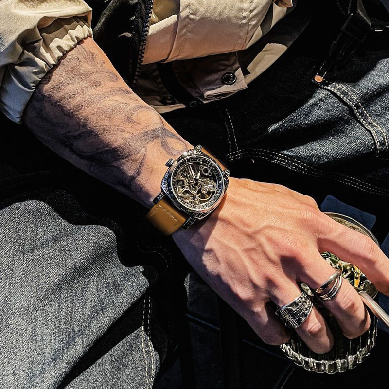 Embossed Stainless Steel Hollow Fully Automatic Mechanical Watch Men's Watch Cross-Border Hot Style Factory Wholesale