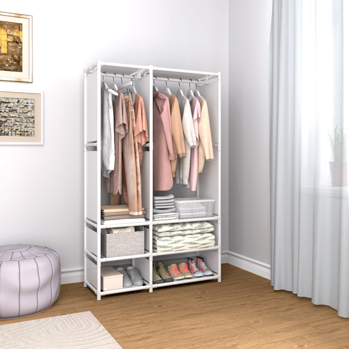 Cross-Border Xiyin Temu Simple Multifunctional Shoe Dustproof Wardrobe Storage Coat Rack Shoe Cabinet Storage Cabinet Clothes Rack