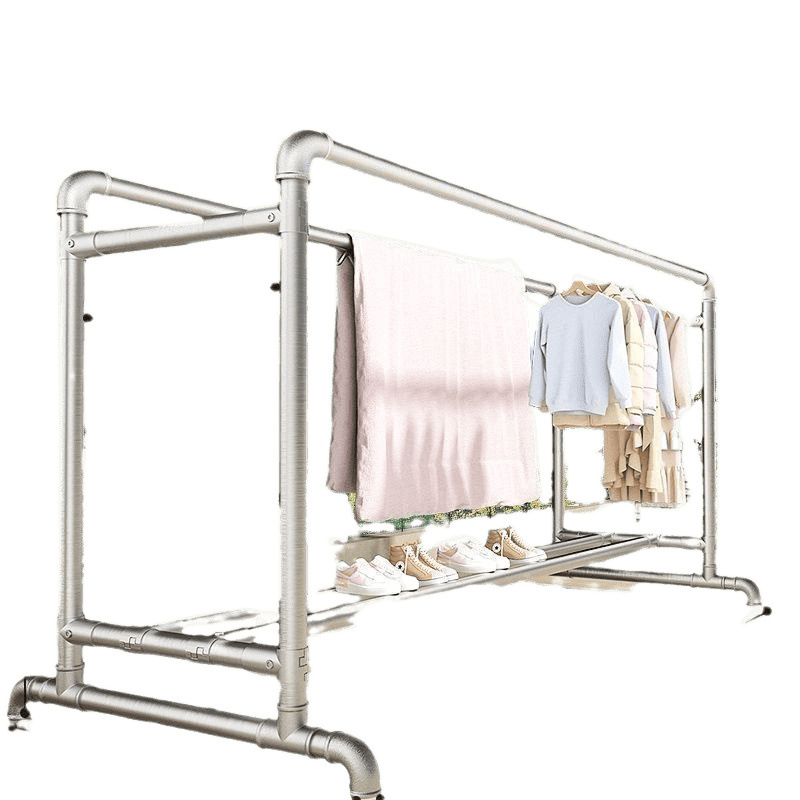 Steel Pipe Clothes Drying Rack, Clothes Rack, Clothes Drying Rod, Balcony Household Floor-Standing Bedroom Clothes Simple Drying Quilt Water Pipe