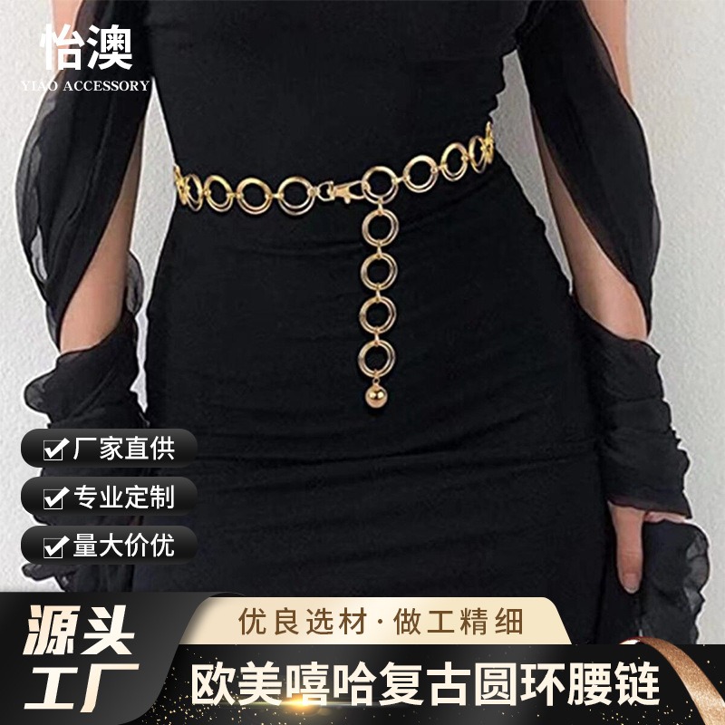 Кросс-бодерная бижутерия Европы и Америки, хип-хоп, панк, двойное кольцо, металлическая цепочка для тела с ретро-джокером, однослойная цепочка на талии, оптовая продажа