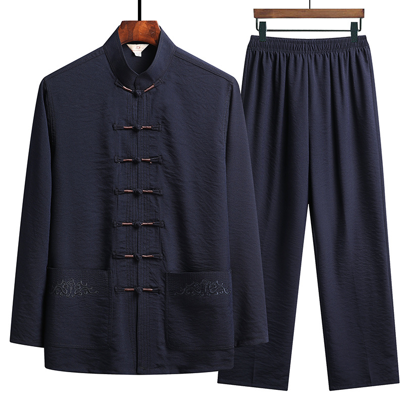 Middle-Aged and Elderly Long-Sleeved Casual Suits Spring and Autum Retro Men's Chinese Style Cotton and Linen Han Dynasty Dad Grandpa Tang Suit