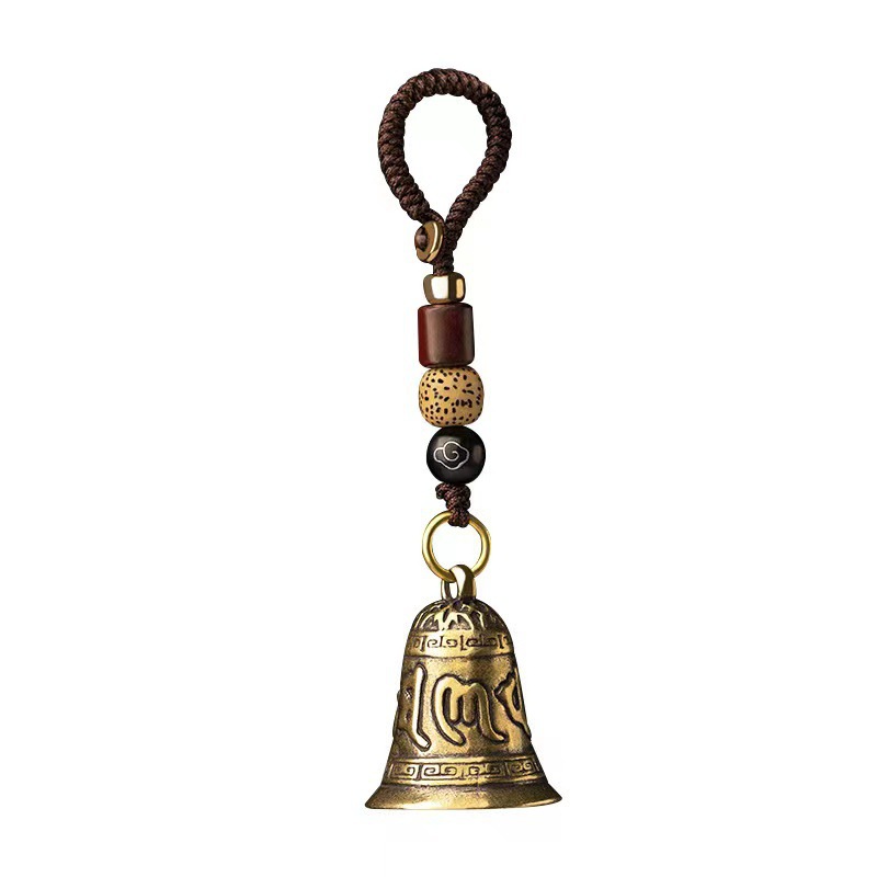 Imitation Brass Vintage Handmade Sandalwood Rope Six Words Words Bell Keychain Pendant Decorative Men's and Women's Creative Bag Pendant