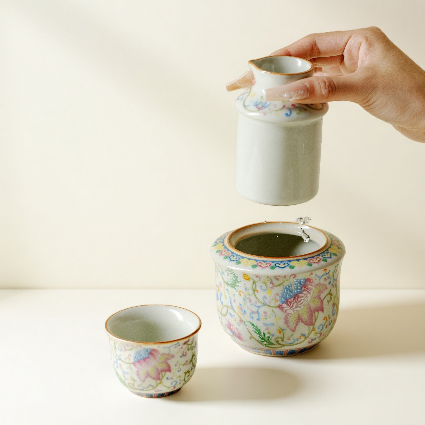 Mojiri Kiln Wine Warmer, Pastel Lotus Ceramic Wine Warmer, Household Hot Wine Warmer, Yellow Wine and Sake Set