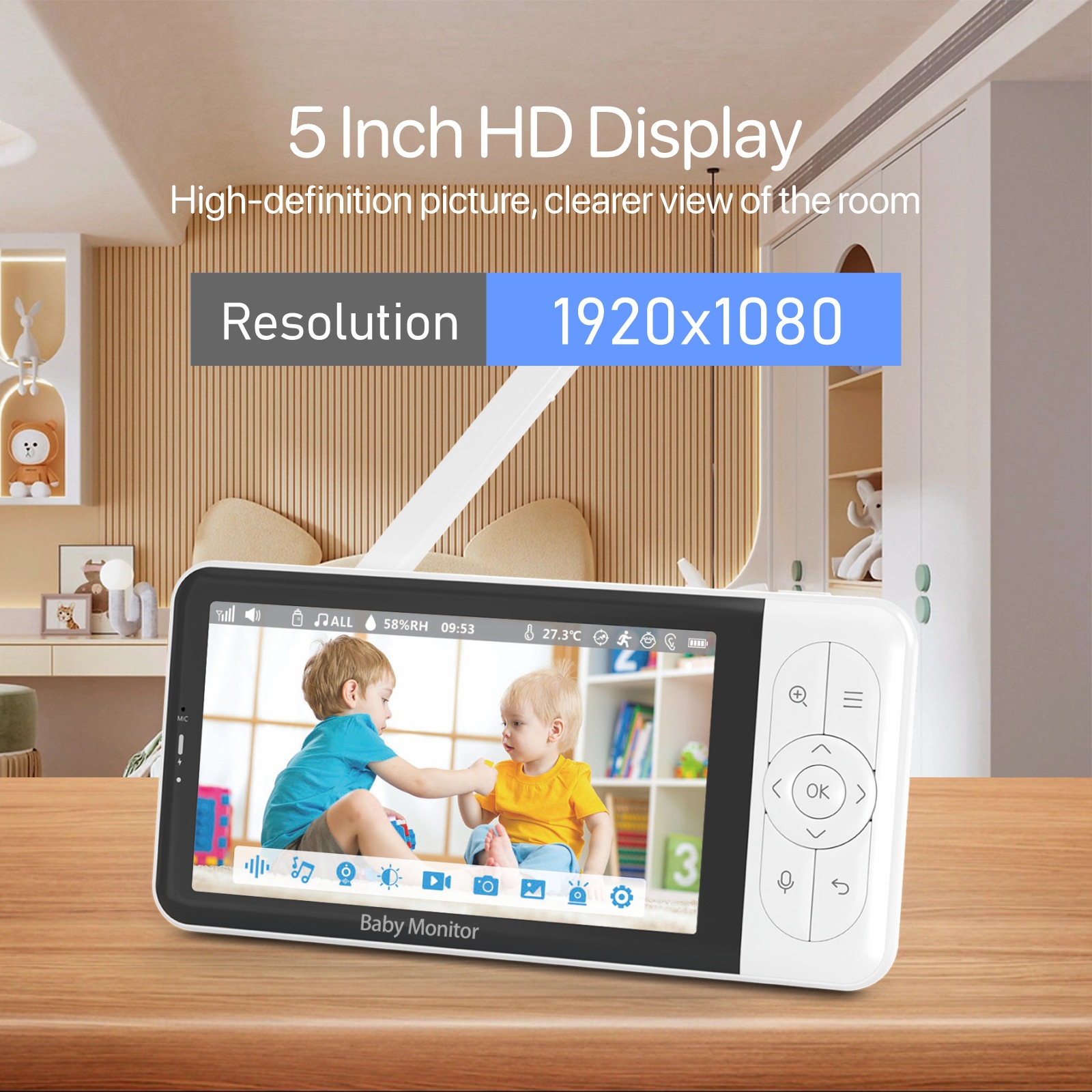 Tuya new 5 inch baby monitor with 5 inch screen wifi intercom night vision baby monitor