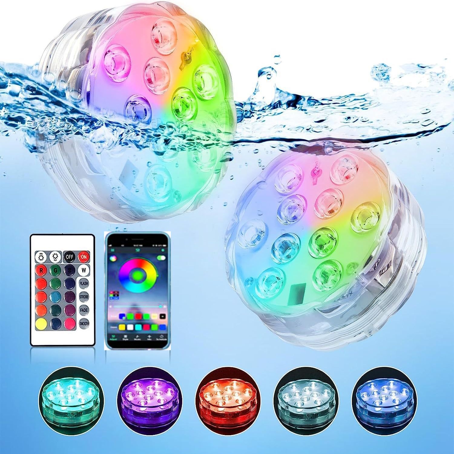 Светодиодная лампа для дайвинга с управлением через мобильное приложение, водонепроницаемая, для бассейна, RGB, цветная подводная лампа для аквариума