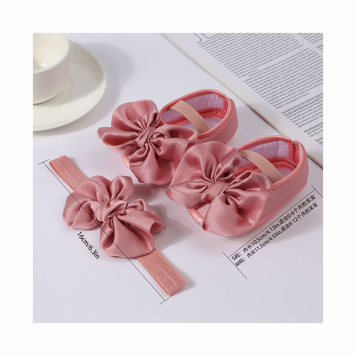2024 Baby Girl Solid Color Shoes Hair Belt suit Toddler Shoes Soft Sole Big Bow Glue Non-slip Wholesale