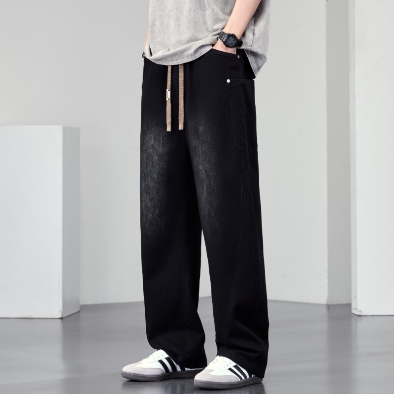JYF-2575 Джинсы мужские 2025 весна свободные прямые повседневные брюки для подростков стираный американский стиль