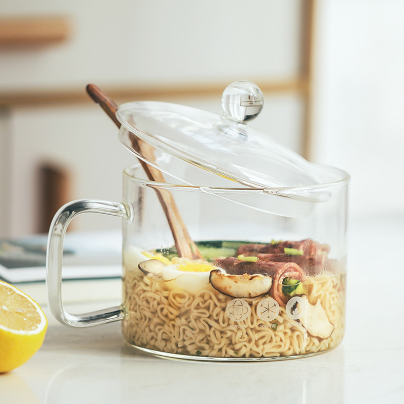 High Borosilicate Glass Pot That Can Be Heated over an Open Flame, Suitable for Instant Noodles, High Temperature Resistant, with Lid and Handle, Suitable for Cooking Soup, Stewing, and Health-Preserving Dishes