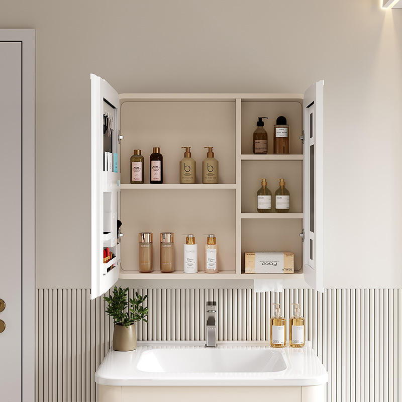 Space Aluminum Round Arc Intelligent Storage Beauty Frame Mirror Cabinet Bathroom Wall-mounted Separate Storage Bathroom Mirror