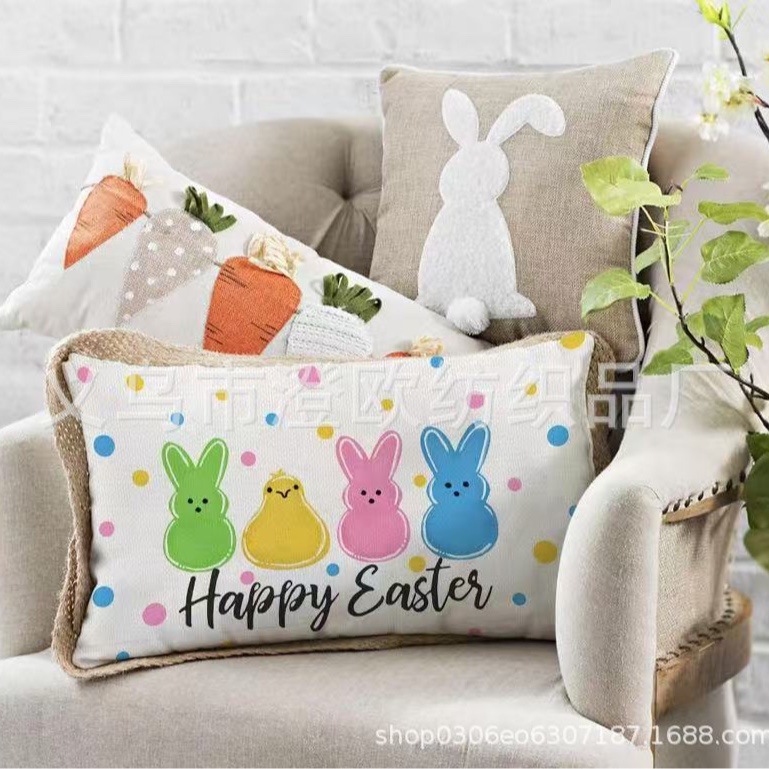 Cross Border Easter Bunny Pillowcase Ins Style Quilted Plush Cushion Holiday Living Room Sofa Pillow Waist Pillowcase