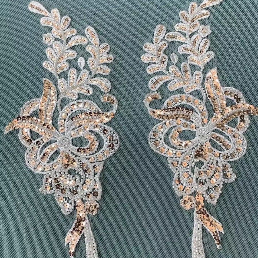 Прямые поставки фабрики бисерные пайетки водорастворимые пара цветов. Аксессуары для одежды компьютерная вышивка кружево.