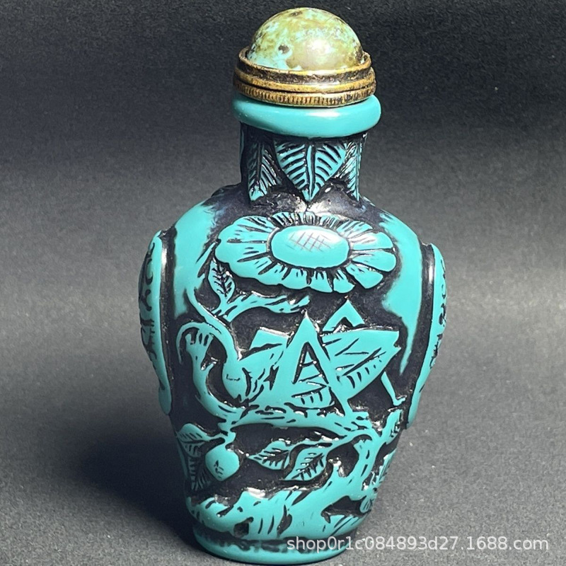 Antique Miscellaneous Antique Snuff Bottle Handle Retro Synthetic Turquoise Zodiac Dragon Flower Bird Crane Antique Dragon Snuff