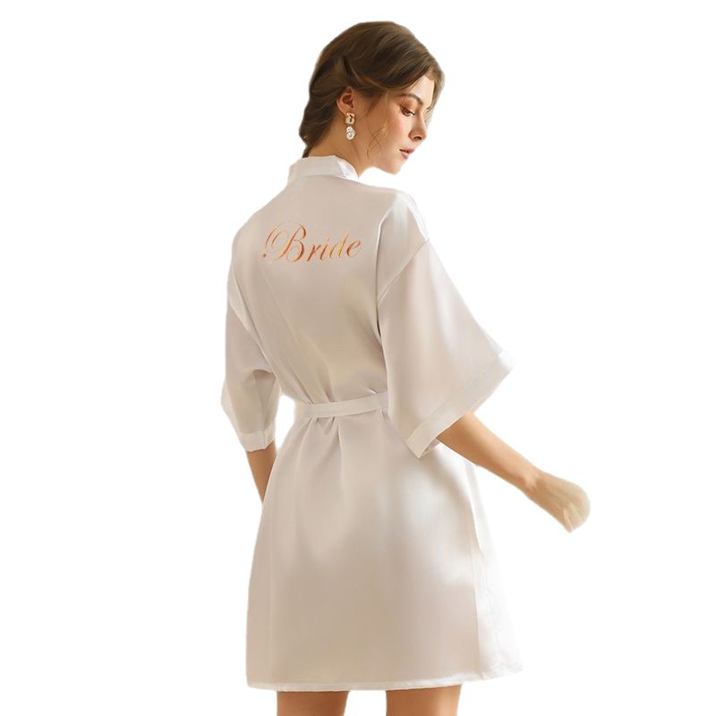 Bride, Bridesmaid, Female Dressing Gown, Wedding Silk Birthday Bestie Party Pajamas, Embroidered Red Nightgown, Wedding Dressing Gown