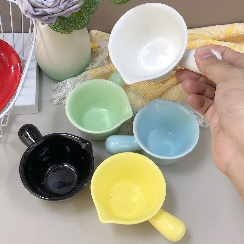 Ceramic Milk Jug with Handle and Spout for Home Use, Small Sauce Pitcher for Seasoning, Dipping Sauce, Pouring Sauce, Espresso Milk Jug, Ounce Cup