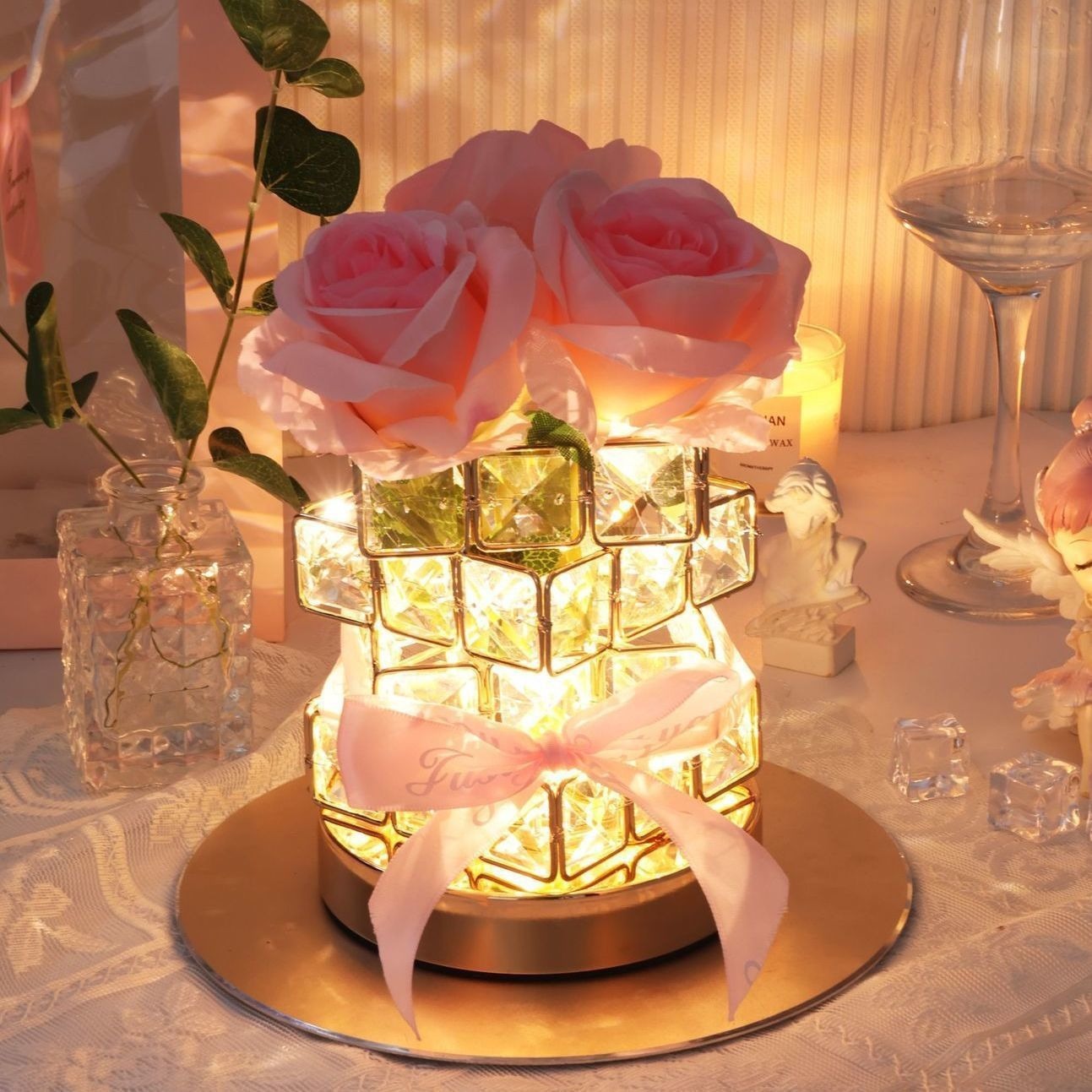 Wedding Rose Bedroom Warm Decoration Bedside Birthday Gift Table Lamp