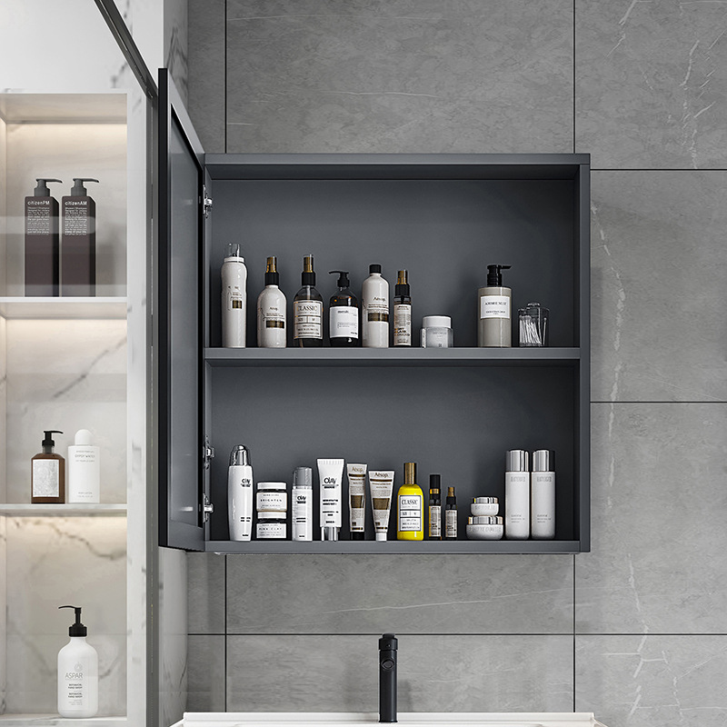 Space Aluminum Alloy Bathroom Mirror Cabinet Combination Modern Simple Separate Storage Box Bathroom Wall-Mounted Storage Mirror