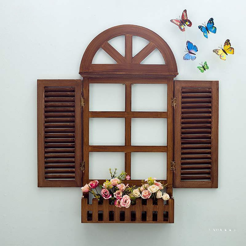 European-Style Fake Window Decoration Mediterranean-Style Louver Wooden Window Dining Room Wall Decoration Wall Hanging