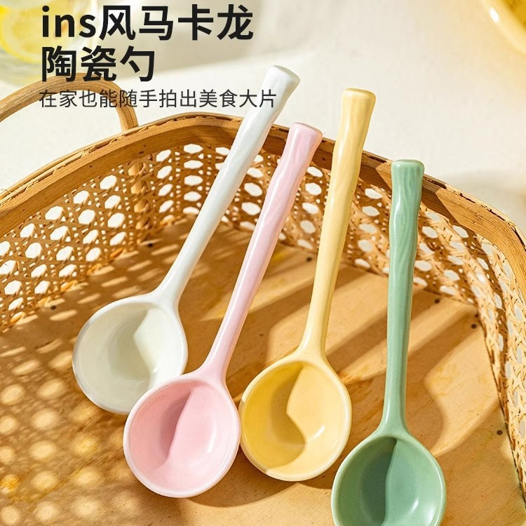 Ceramic Cute Cartoon Spoon Japanese Style Rice Spoon Spoon Internet Popular Strawberry Dinosaur Long-handled Spoon Household High-value Spoon
