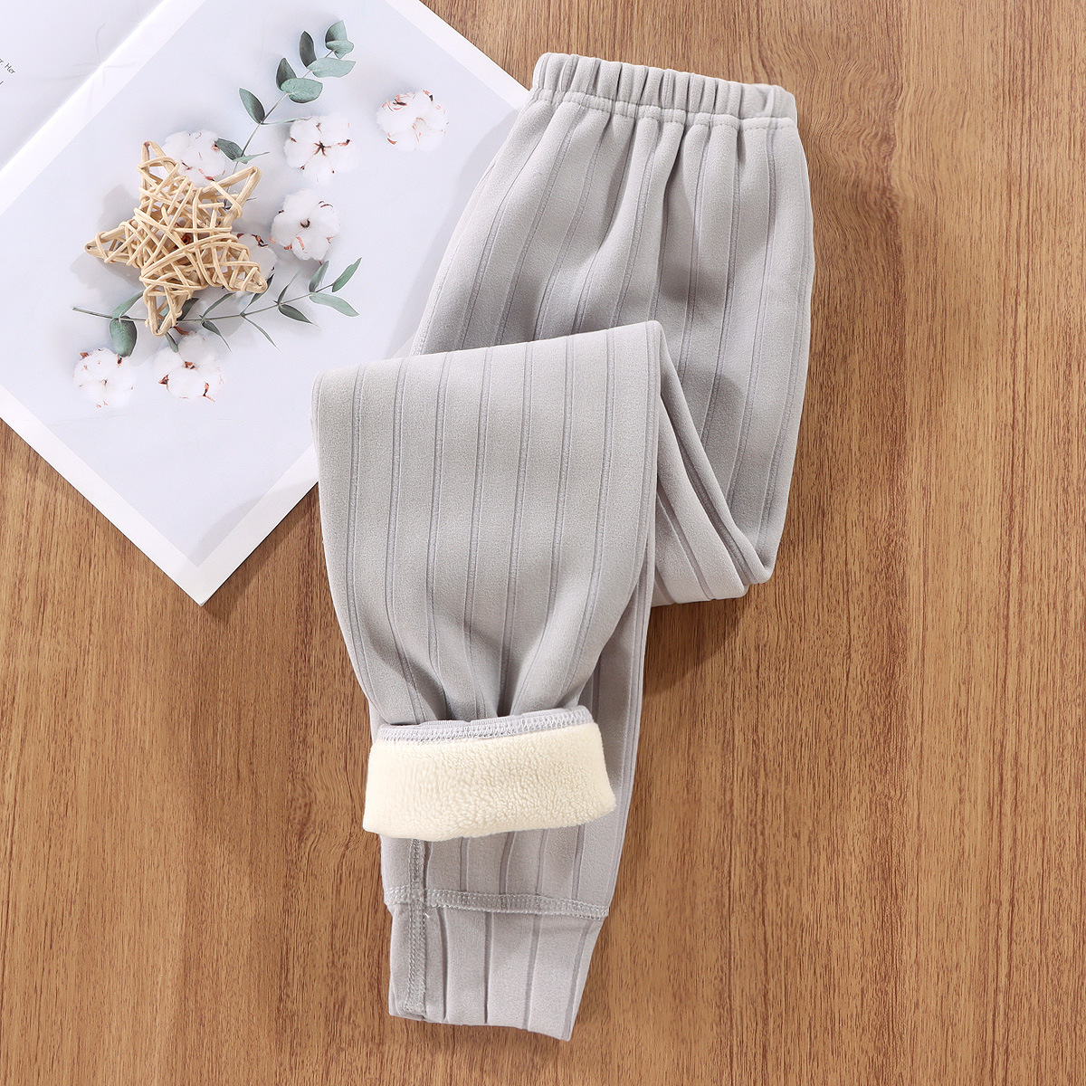 New Boneless Autumn and Winter Kidsren's Roman Strip Double-Sided Velvet Thickeneded Single Pants for Middle-Aged and Older Boys and Girls, Warm Pants