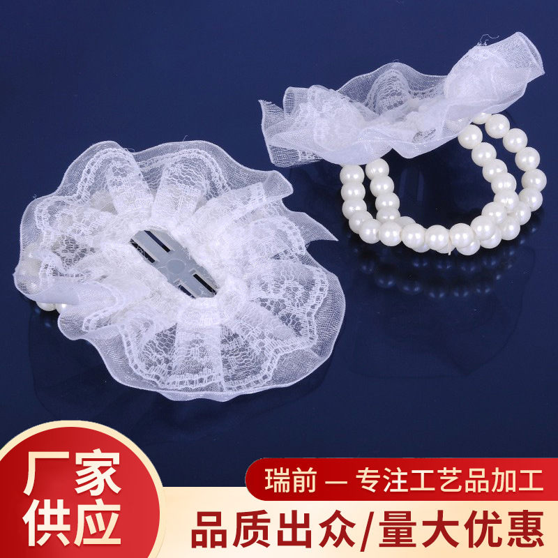 Браслет с цветком для рук Невеста Цветок на запястье Жемчужный цветок Венок на запястье для подружки невесты Цветок кружевной ручной работы