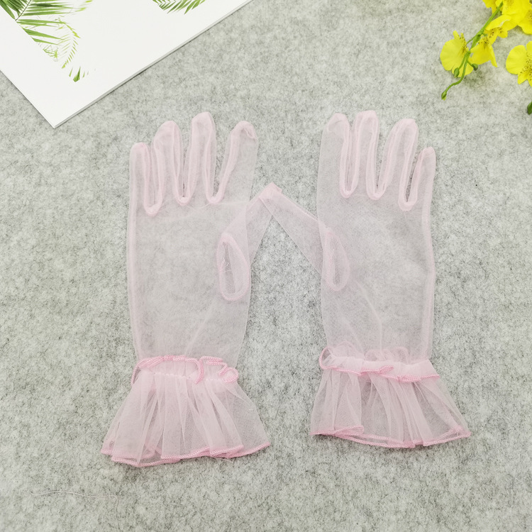 Wedding Gloves Women's Korean-style Transparent Thin Mesh Short Color Black and White Pink Bag Fingers Spring Summer Autumn Dress New