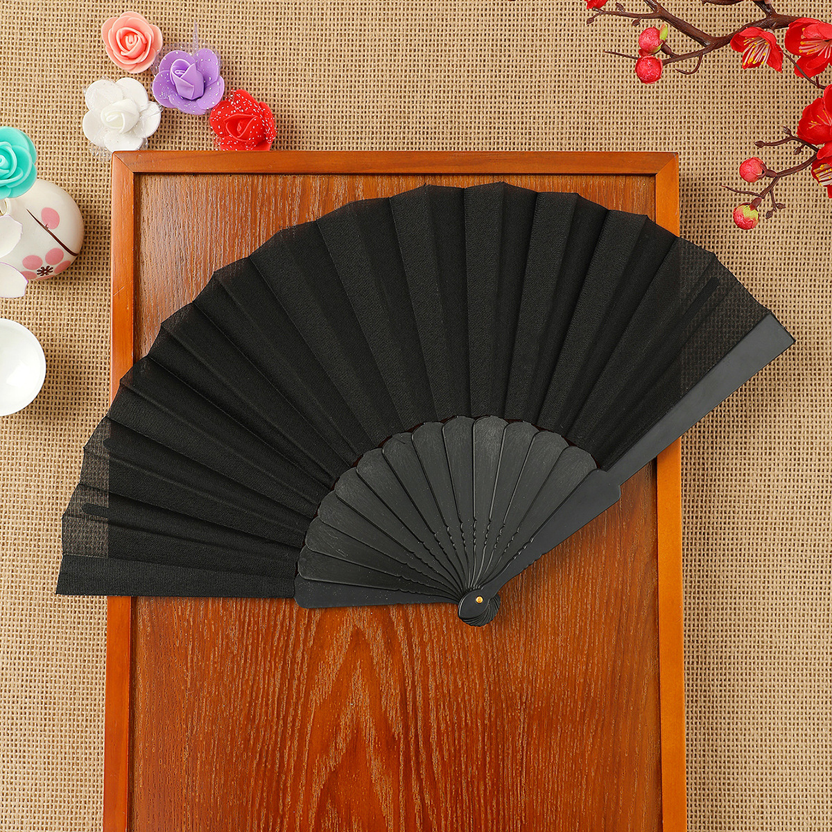 Solid color versatile flat plastic ladies folding fan folding fan dancing wholesale factory Summer fan