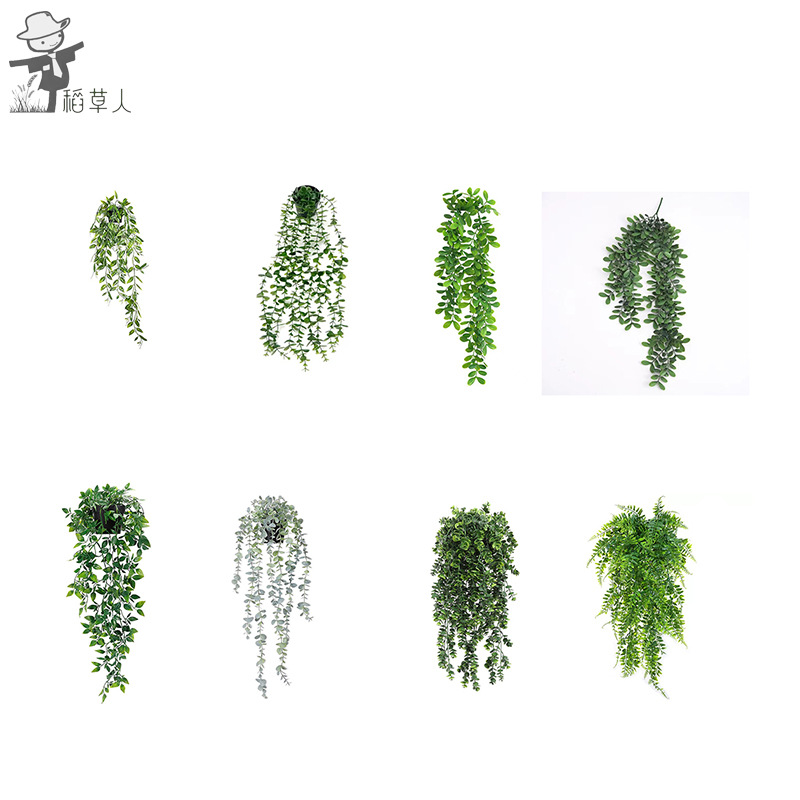 Искусственные зеленые растения, листья саранчи, эвкалипта, декоративные висячие растения из ротанга