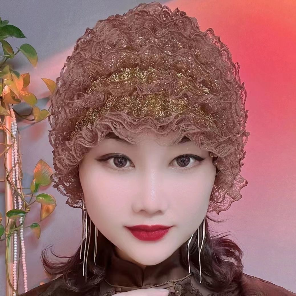 New Beauty Gauze Elastic Lace Turban to Cover White Hair and Collect Broken Hair, Layered Hat, Fashionable Home Breathable Small Hat