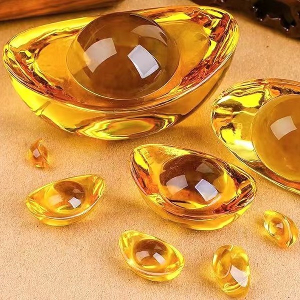 Crystal Ingot Ornaments Bring Wealth and Good Fortune, Auspicious Decorations for Home and Office, Implying Good Things, Citrine Chinese-Style Ornaments