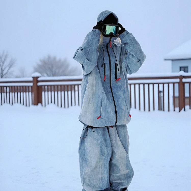 Фуян синий джинсовый лыжный костюм для женщин, новый ветронепроницаемый и водонепроницаемый костюм для мужчин и женщин на осень и зиму 2025 года