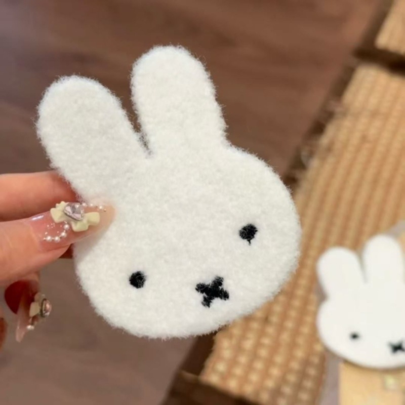 Knitted Miffy Rabbit Stuffed Cartoon Bunny Bangs Sticker Children's Sweet Girl Seamless Velcro Hairpin Hair Accessories