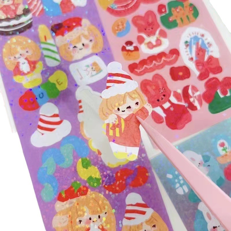 New 200 laser goo card stickers cute cartoon goo card stickers ins original character animal diy goo wholesale